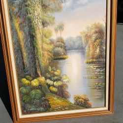 Vintage "K Hillman" Hand Painted Canvas - -