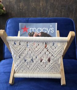 Magazine Rack Macrame Boho Storage Holder Standing Basket For Books, Newspapers