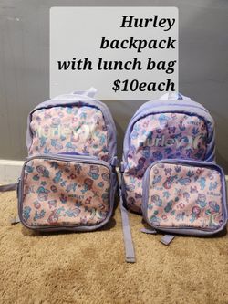 Hurley Back Packs With Lunch Bags $10 Each