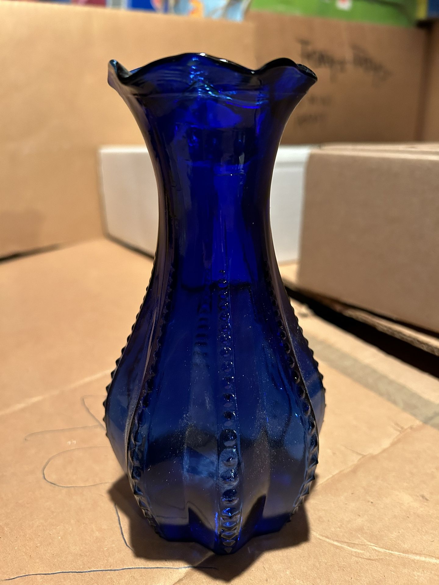 Vintage Bud Vase Cobalt Blue Ruffled Rim 7" Tall EUC USA #4