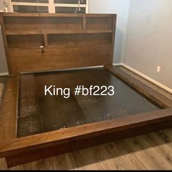 king size platform bed frame with bookshelf headboard #bf223