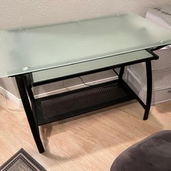 Glass And Metal Frame Desk With Sliding Keyboard Shelf