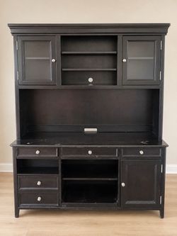 Black Wood Hutch Cabinet with Drawers