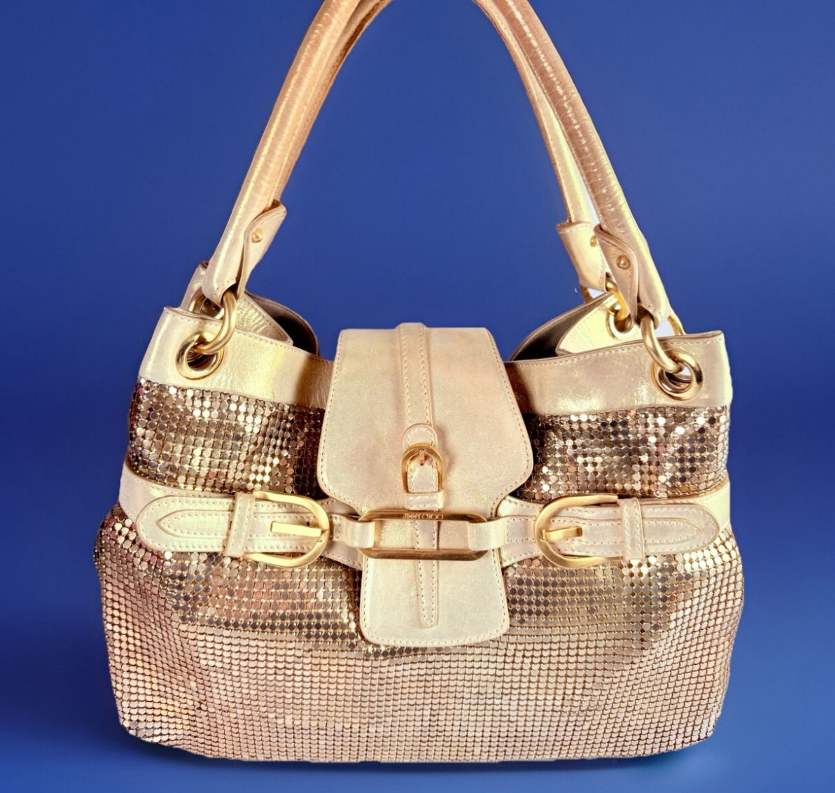 Rare VTG Jimmy Choo Gold Metallic Mesh Leather Handbag Original Authentic