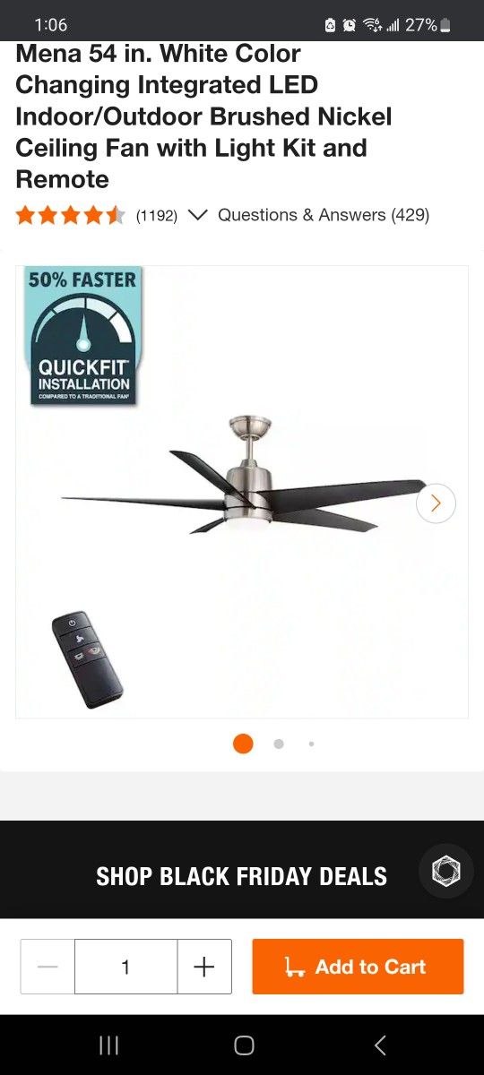 Ceiling Fan Mena 54" Brushed Nickel New