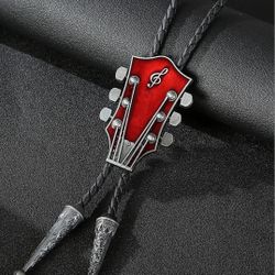 New Red guitar country Western Bolo Tie 39" other colors available. Blue shown for measurements only.