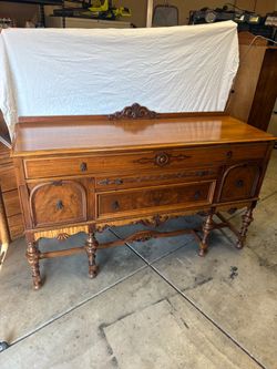 Vintage/ Antique Wood Buffet Sideboard with Carved Details