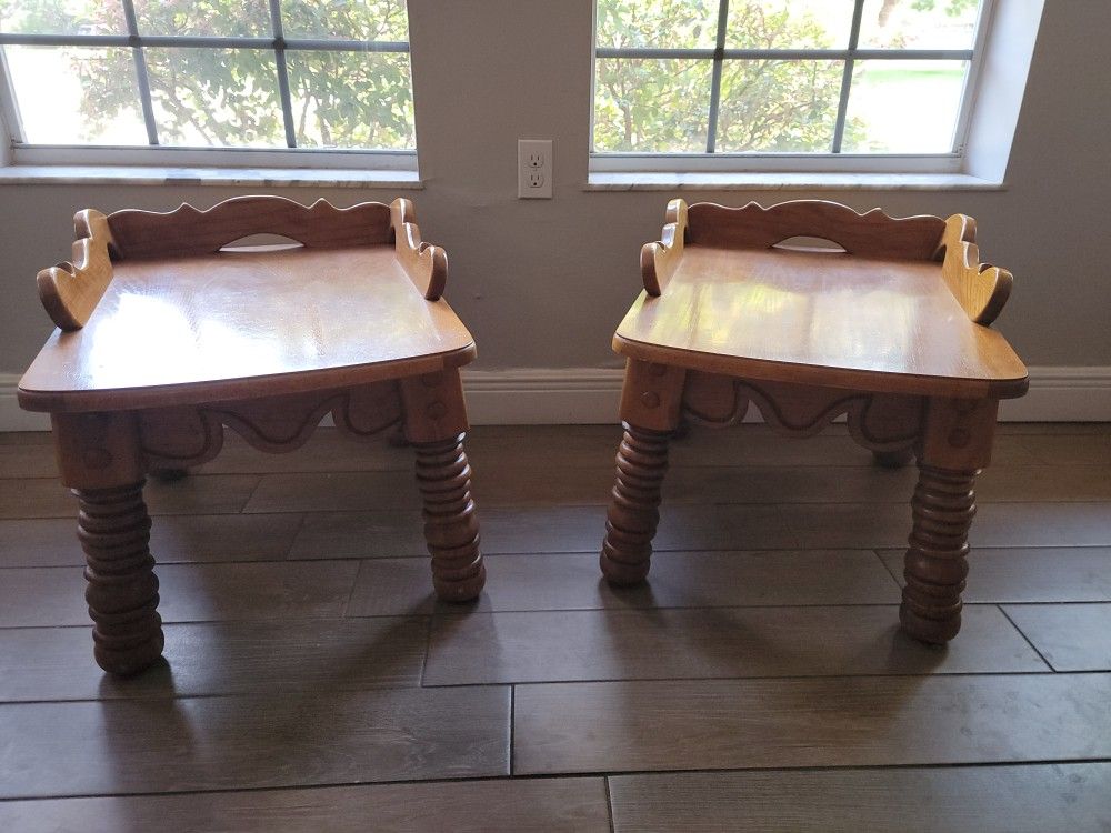 Beautiful mCM Solid OAK Boho END TABLES Turned LEGS