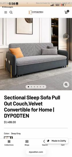 Sectional Sleep Sofa Pull Out Couch,Velvet Convertible for Home | DYPODTEN