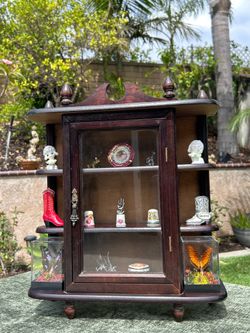 Vintage 17" Wood Glass Mini Hanging/ Tabletop Display Case w/ Glass Door - Miniature Display Case