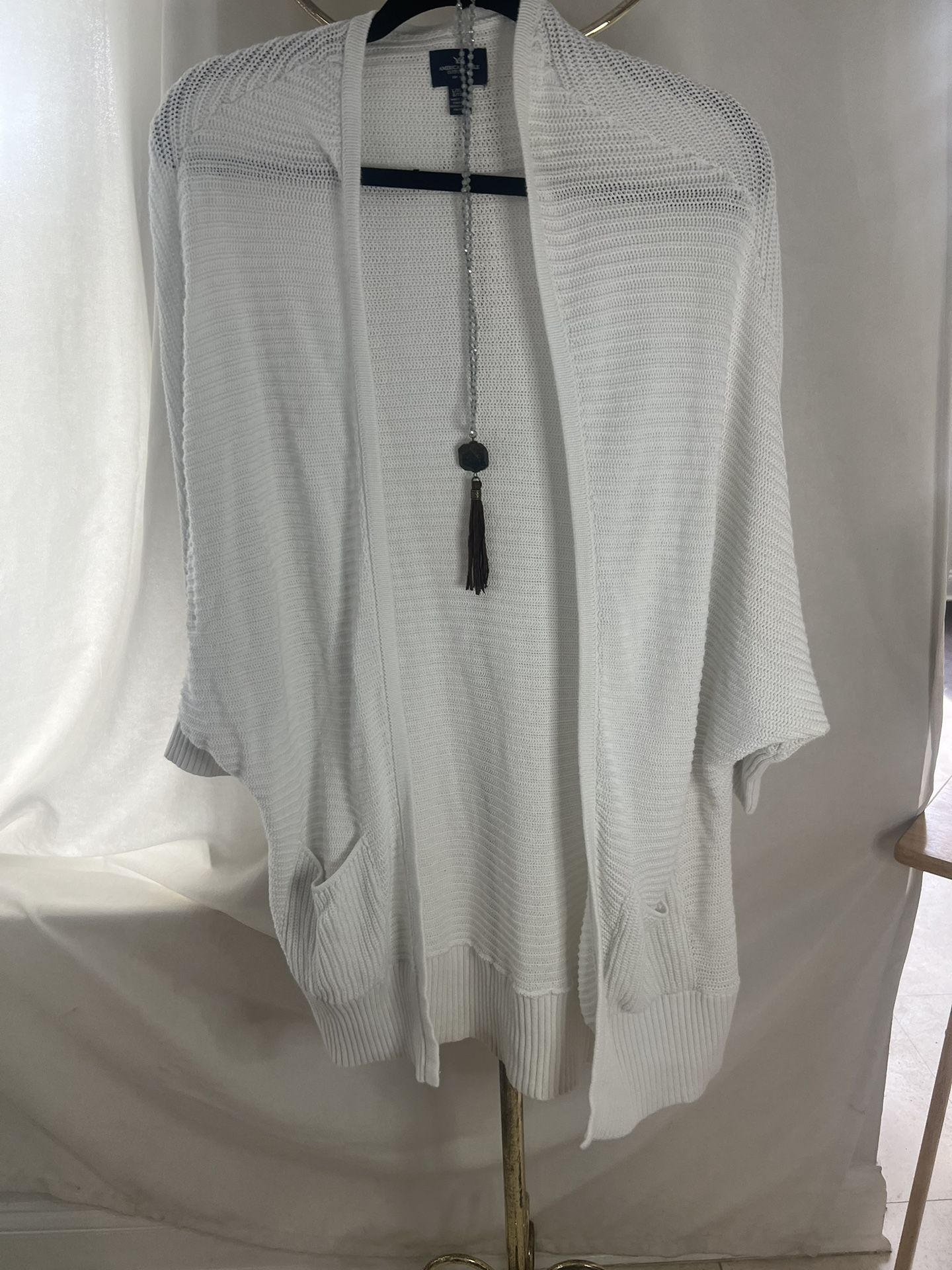 American Eagle Outfitters white ribbed knit batwing cardigan sweater