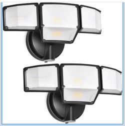 Paquete de 2 luces LED de inundación de 80 W para exteriores para atardecer a amanecer, luz de seguridad LED súper brillante de 9000 lm con fotocélula