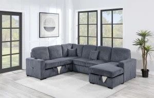 LARGE GREY SECTIONAL WITH PULLOUT AND STORAGE