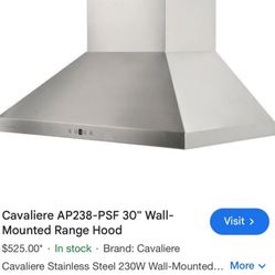 Cavaliere 30" Wall Mounted Stainless Steel Kitchen Range Hood 860 Cfm Ap238-Psf-30