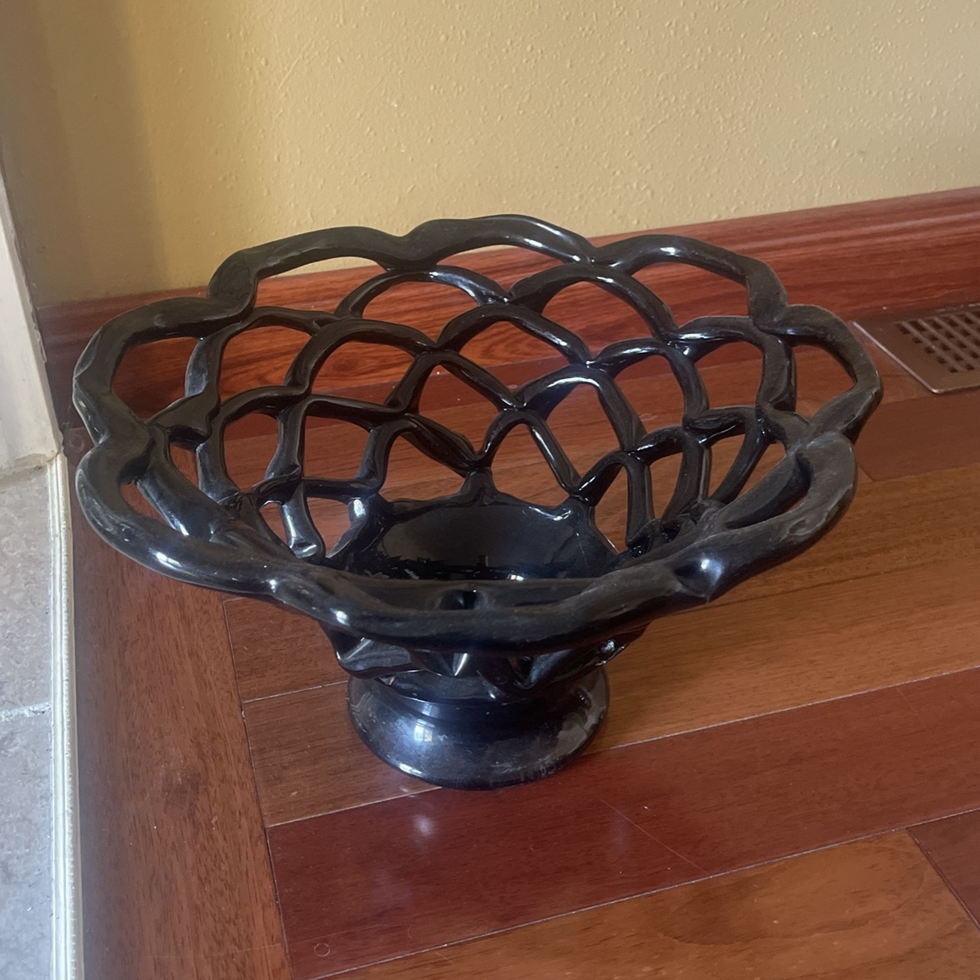 decorative heavy black glass woven basket