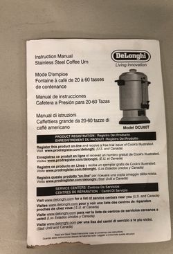 DeLonghi DCU60 Coffee Maker Pot Urn 20 - 60 Cup Stainless Steel