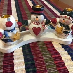 Midwest Eddie Walker Snowman Trio Christmas Candle Holder 7" Holiday NWT 6486