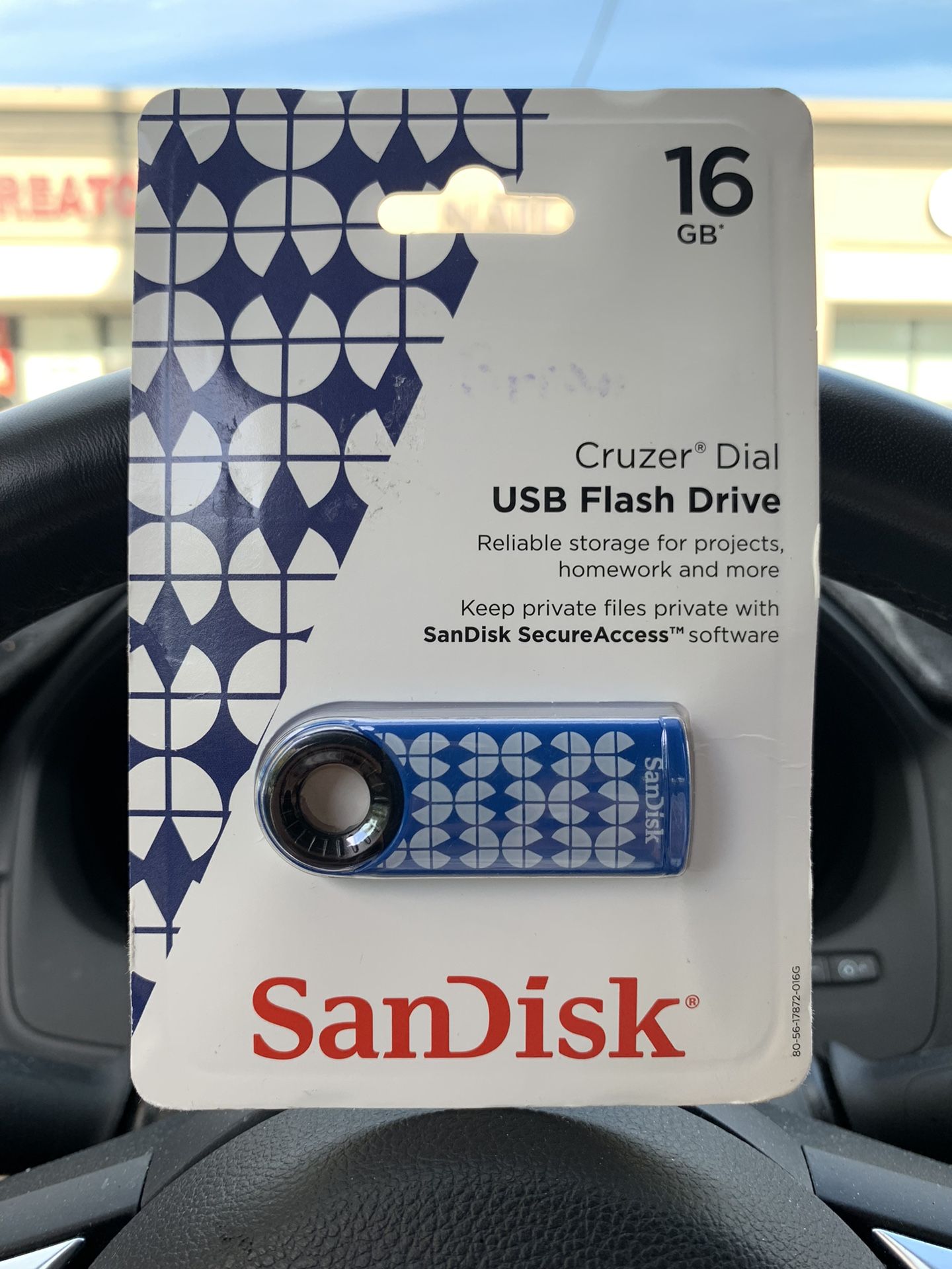 SanDisk Flash Drive Cruzer Dial USB 2.0, Mini Geo Blue, 16Gb - New