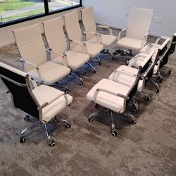 Set of 10 Modern White Ribbed High-Back Executive Chairs - MINT