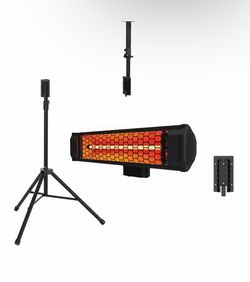 1500-Watt Electric Indoor/Outdoor Quartz Infrared Portable Space Heater w/Tripod Wall and Ceiling Mount, Black