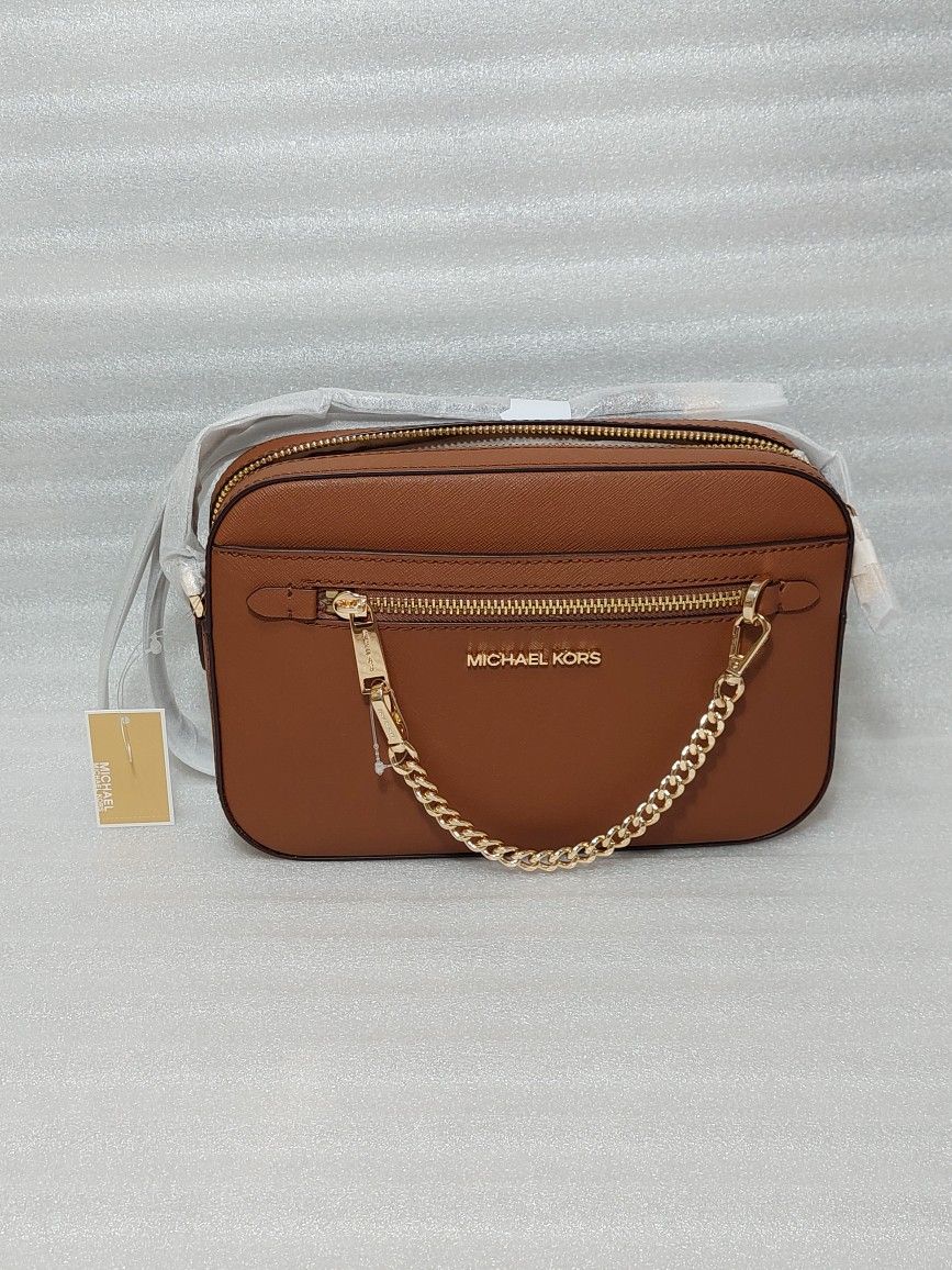 Michael Kors Designer Crossbody Bag Purse. Brown Gold. Brand New With Tags. Authentic Handbag 