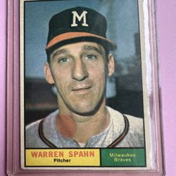 1961 Topps Baseball Card #200 Warren Spahn Braves. Has a red spot on card - see pics 