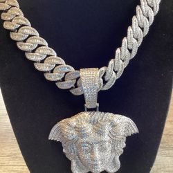 ✅Mens 5A CZ Diamond 💎 Ice Out Famous Medusa Charm Pendant 20MM 20Inch Cuban Chain   ✅100% Ice Out 14k Stamp White Gold