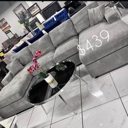 X-Large Sectional Sofa Couch U Shape Available In Grey, Dark Gray Black Corduroy Fabric New In Box