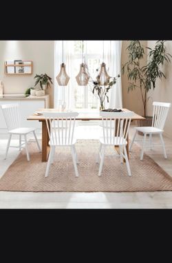 4PC 18" White Windsor Dining Chairs Set, Spindle Back Wood Dining Chair, Sturdy Solid Hardwood Construction, Easy Assembly, Ideal for Kitchen