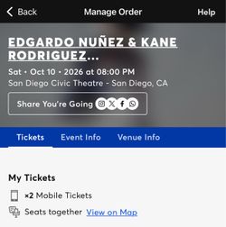 2x tickets for concert Edgardo Nunez