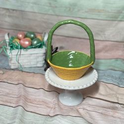 1980s Vintage Homemade Ceramic Basket EPC Easter Home Decor 
