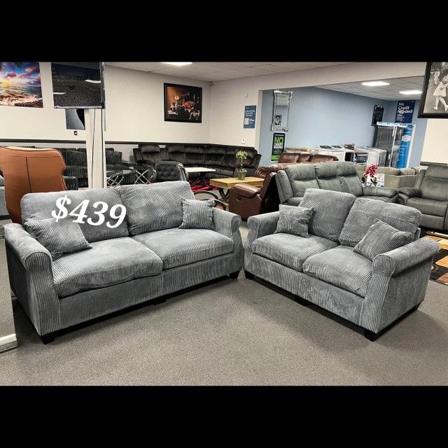 Modern corduroy 2 Pc sofa and Loveseat set - Dark Gray Color