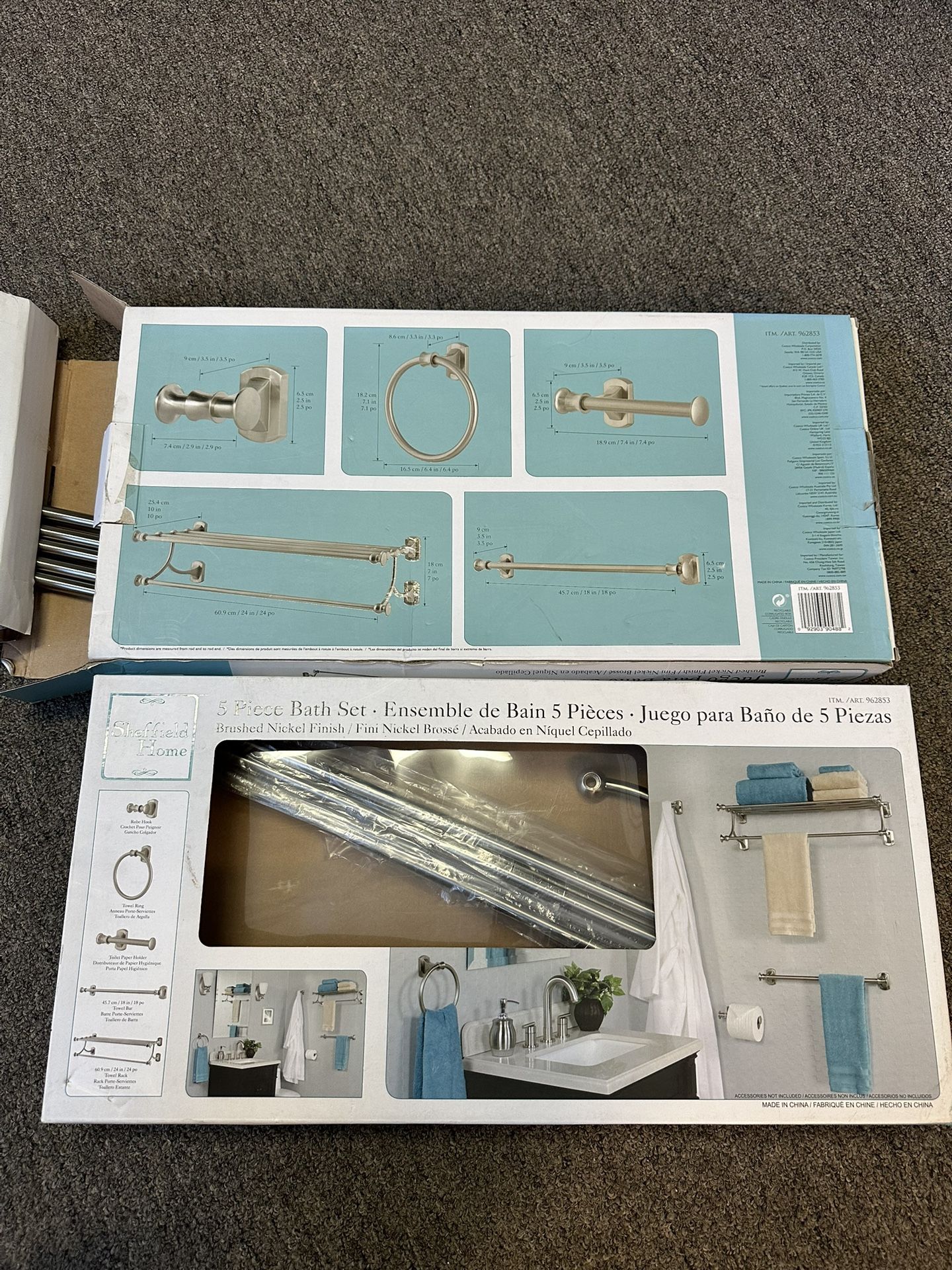 🛁 Sheffield Home 5-Piece Bath Set – Brushed Nickel Finish (2 Boxes Clearance)