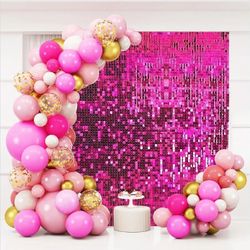 Bright pink glitter wall backdrop, sparkling sequins, 24 panels of sequin backdrop decoration, glitter photo backdrop decorations for birthday party, 