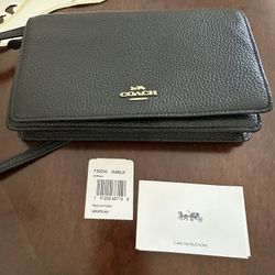 Coach F30256 Black Pebbled Leather Slim Body Crossbody 