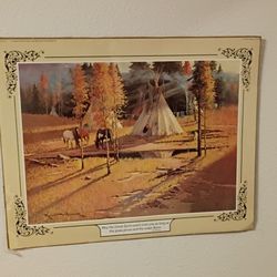 Robert Wagoner Native American Print 1977 Horses Trees Landscape 16x21 Unframed