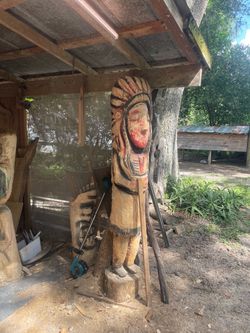 Large Hand-Carved Wooden Native American Chief Statue