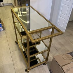 Brass Gold Bar Cart W/ Wheels (portable)