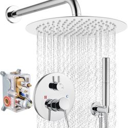 Airuida Shower Faucet Set,12 Inch Chrome Polish Shower System with Rough-In Valve Body,2 Functions Handheld ,Rainfall Showerhead Faucet Shower Set