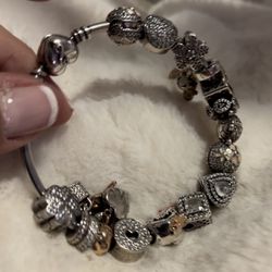 Authentic Pandora Bangle With Charms And One Charm For A Necklace
