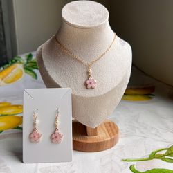 Kawaii Cherry Blossom Jewelry Set, Japanese Set, Cherry Blossom Jewelry Gift Set