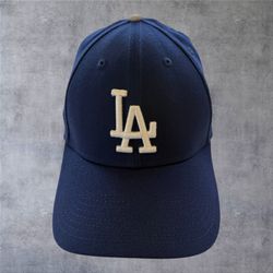 New Era 39THIRTY LA Dodgers Hat Men L/XL Navy Blue Stretch Fit Baseball Cap Script