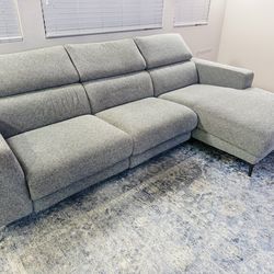 Modern Reclining Couch w/ Built-In Charger + Rug + Floor Lamp