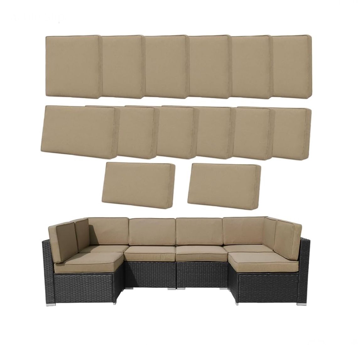 14 Pcs Outdoor Cushion Covers 25x25x3.15inch Patio Replacement Washable Slipcovers w/Zipper for 6-Seaters Sofa Cover Only.