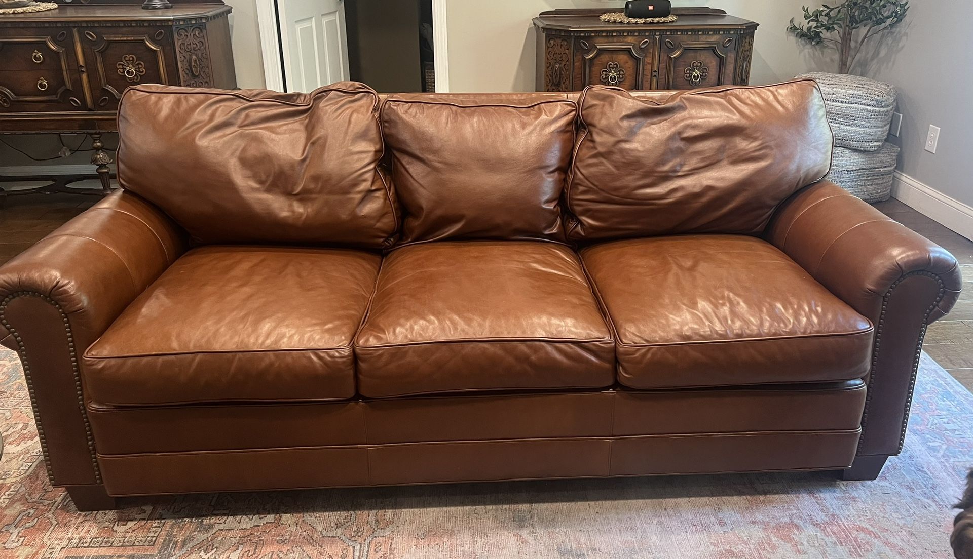 Real Leather Sofa – Excellent Condition – $475 OBO (Pickup Only)