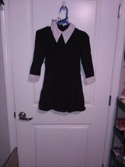 Black Mini Dress with White Collar and Cuffs Halloween costume