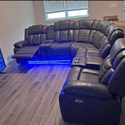 Leather Recliner Sectional With Led Lights- Finance Available $39 Down 