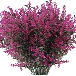 8 Bundles Artificial Flowers Fake Outdoor Plants Faux UV Resistant Lavender