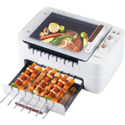 3-IN-1 Skewer Electric Indoor Grill - 1000W Electric Grill with 360° Auto-Rotating, Smokeless Indoor Grill with 3 Cooking Modes, Temperature Adjustabl