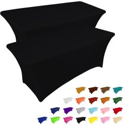 2 Pack 6FT Table Cloth for Rectangular Fitted Events Stretch Black Table Covers Washable Spandex Tablecloth Protector for Party, Wedding, Cocktail, Ba